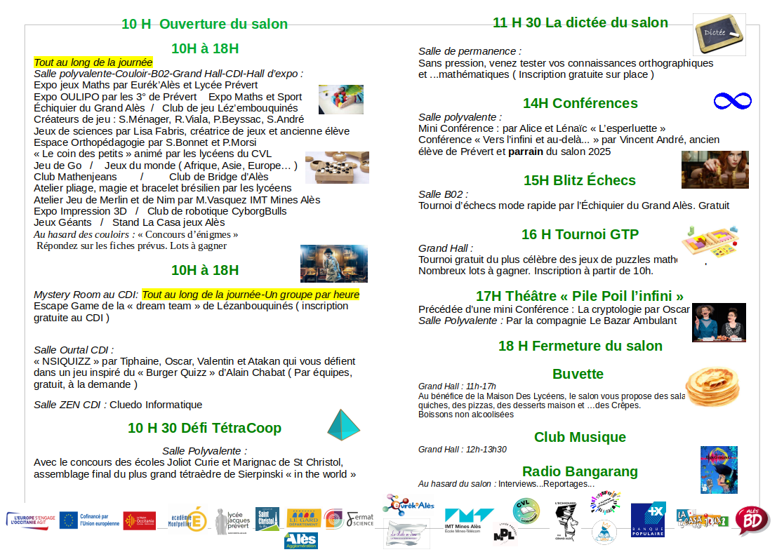 Programme du salon des jeux mathématiques